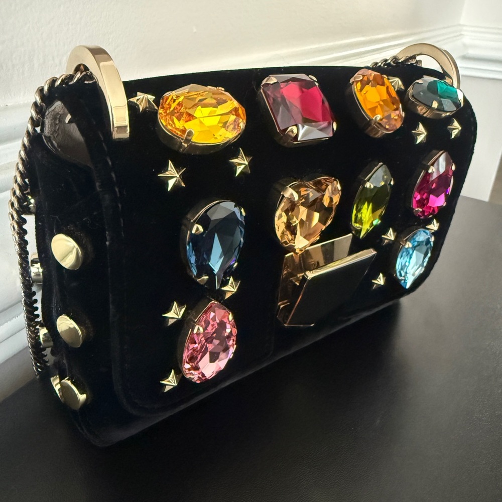 Jimmy Choo Black Velvet Mini Embellished Lockett Shoulder Bag